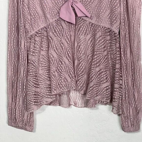 Free People Top L Luisa Mystic Lavender Lace Long Sleeve Babydoll Scalloped Trim - Picture 4 of 10